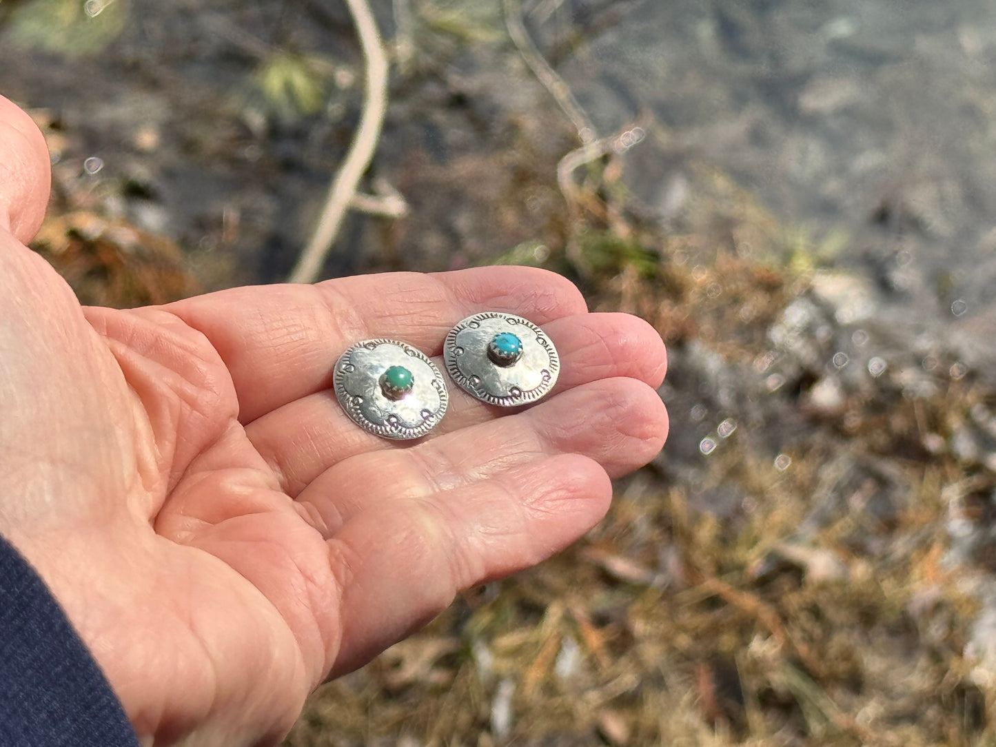 Sterling silver and genuine turquoise stud earrings