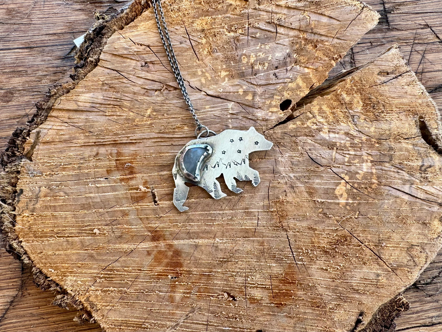 Sterling silver bear necklace with moonstone