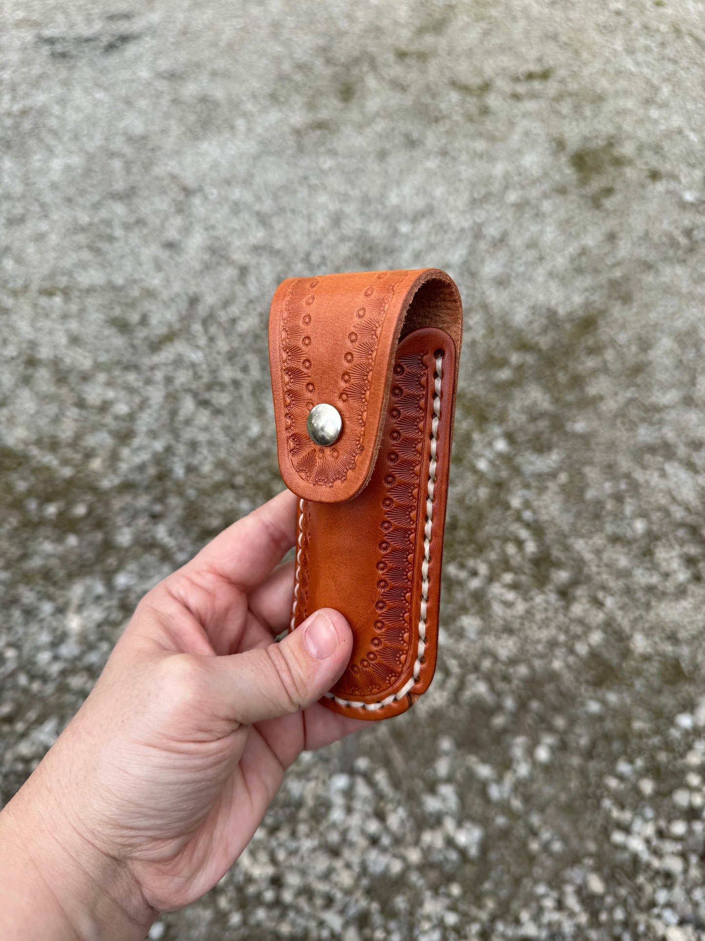 Hand made leather pocket knife sheath