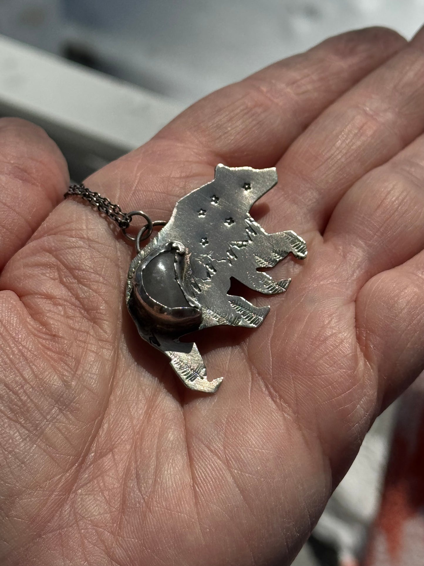 Sterling silver bear necklace with moonstone