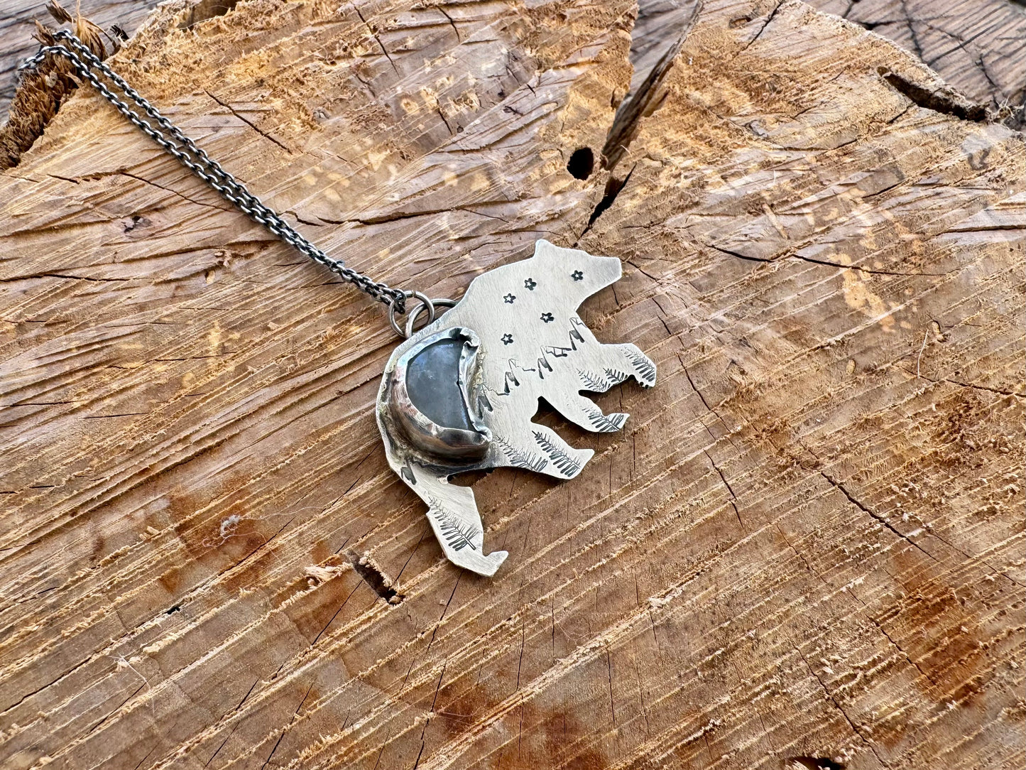 Sterling silver bear necklace with moonstone