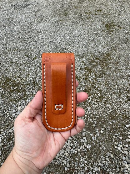 Hand made leather pocket knife sheath