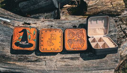 Tooled traveling jewelry boxes