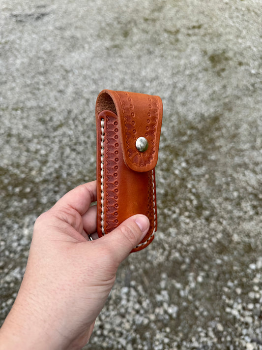 Hand made leather pocket knife sheath