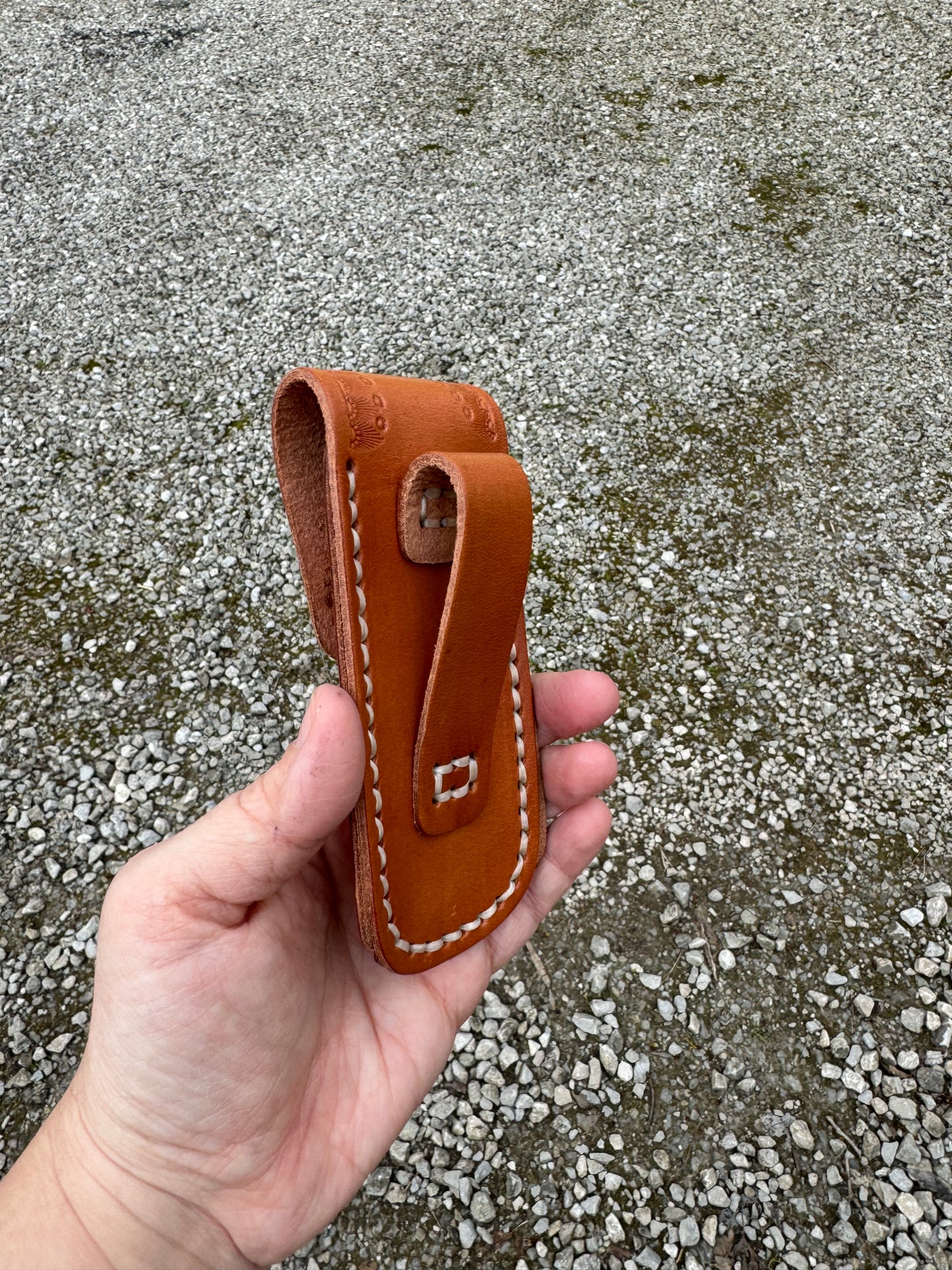 Hand made leather pocket knife sheath